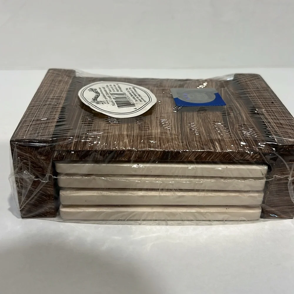 New Oklahoma Sooners Ceramic Coaster Set with Wood Holder by Magnolia Lane - Picture 4 of 4